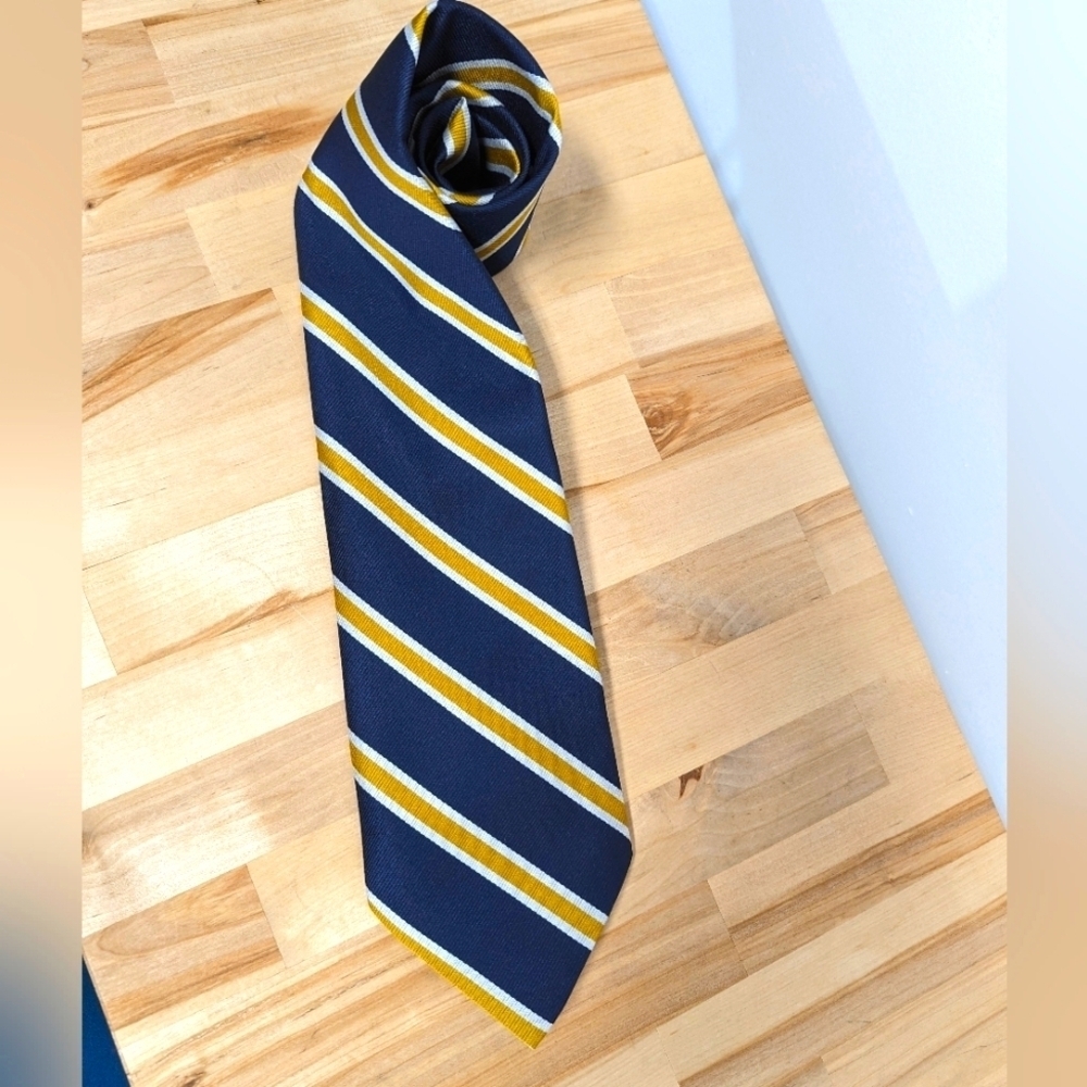 Men's Vintage Repp Wide Tie Diagonal Striped  Navy & Gold 70s Woven